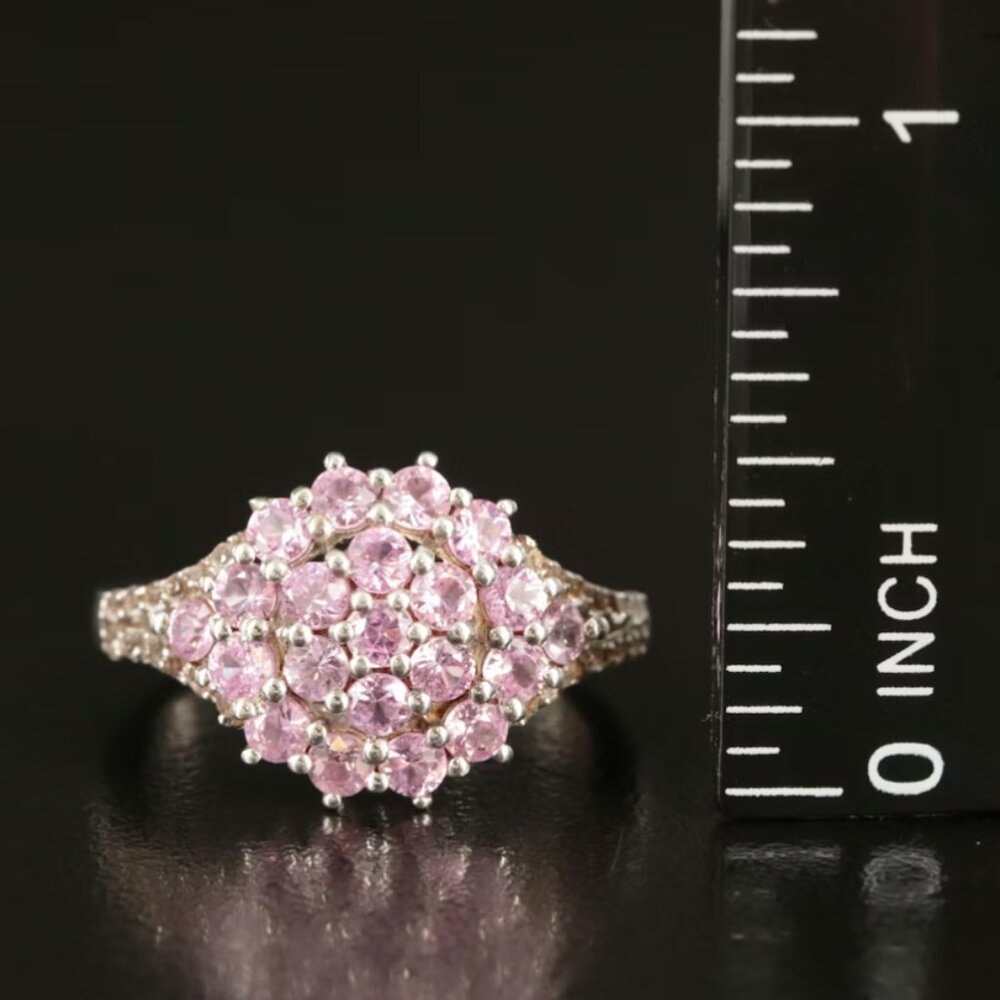 Sterling Silver Pink Sapphire & White Topaz Cluster Ring – Size 7.25 - Picture 2 of 3